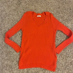 Y2K Abercrombie & Fitch Vibrant Orange V-Neck Top ribbed stretchy long Large